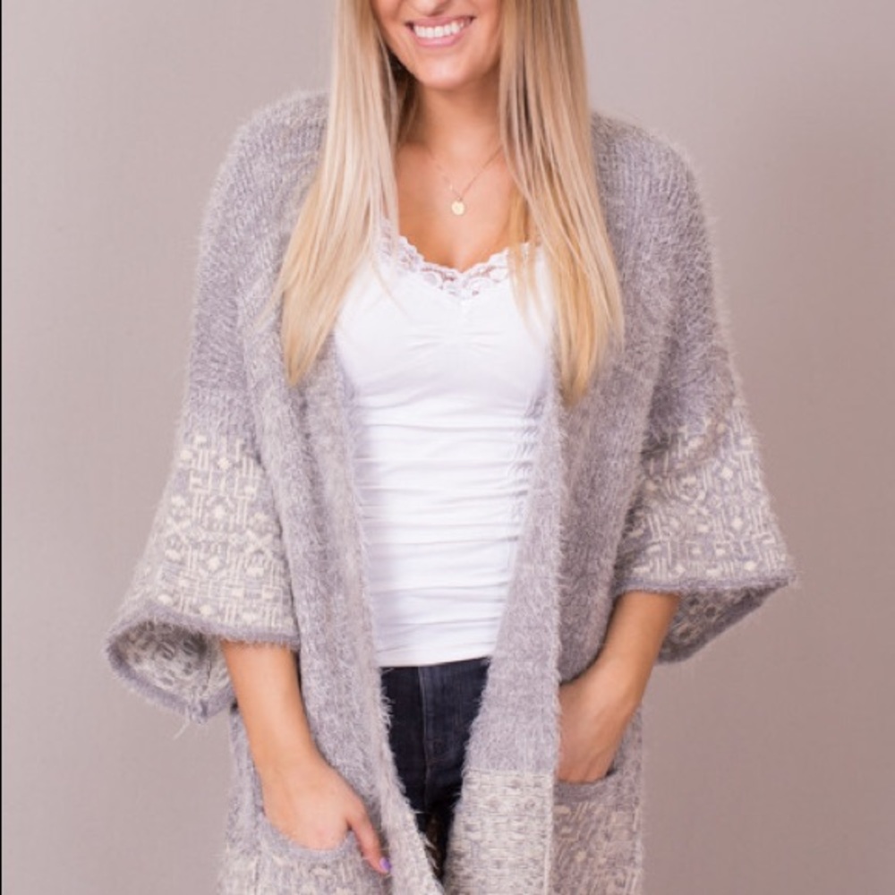 Easel Grey Mohair Open Cardigan